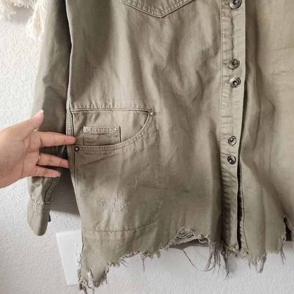 Free People Moonchild Distress Sage Dress Longline Shacket Grunge Boho Chic M - Picture 9 of 12